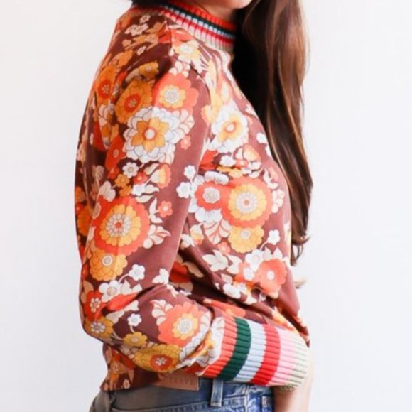 Manoush NWT vintage print cotton tee. retro 70s floral, rainbow stripes. L - Picture 2 of 14